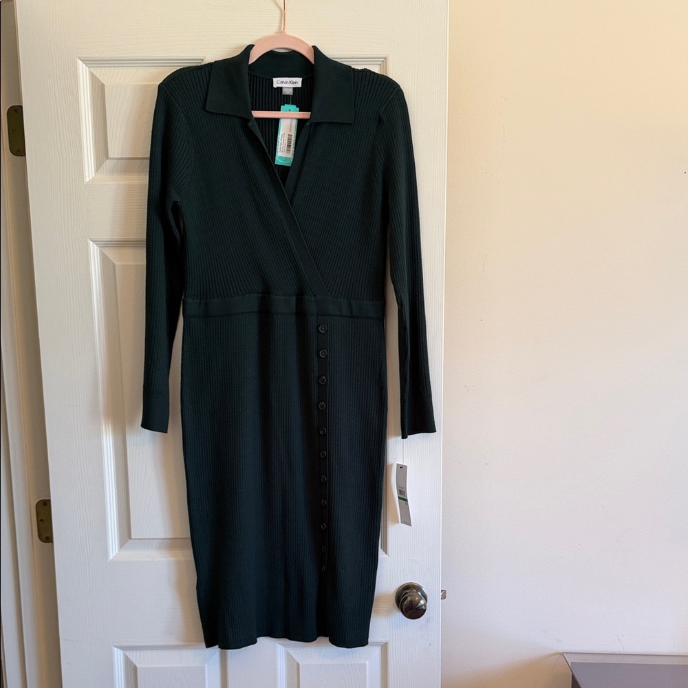 CALVIN KLEIN  Dark Green Long Sleeve Dress - Picture 9 of 9